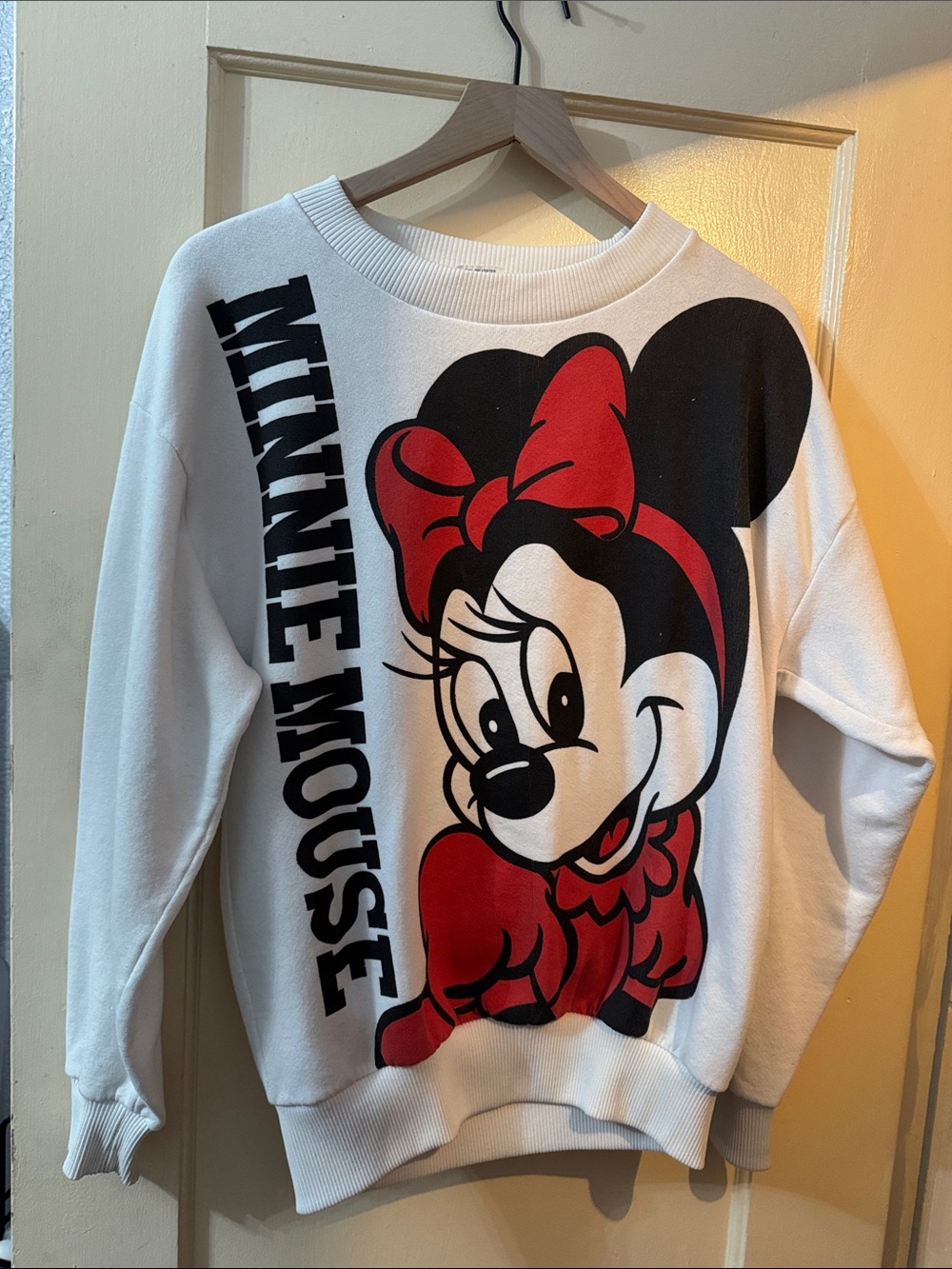 Disney Minnie Mouse Crewneck Sweatshirt - White with Red & Black